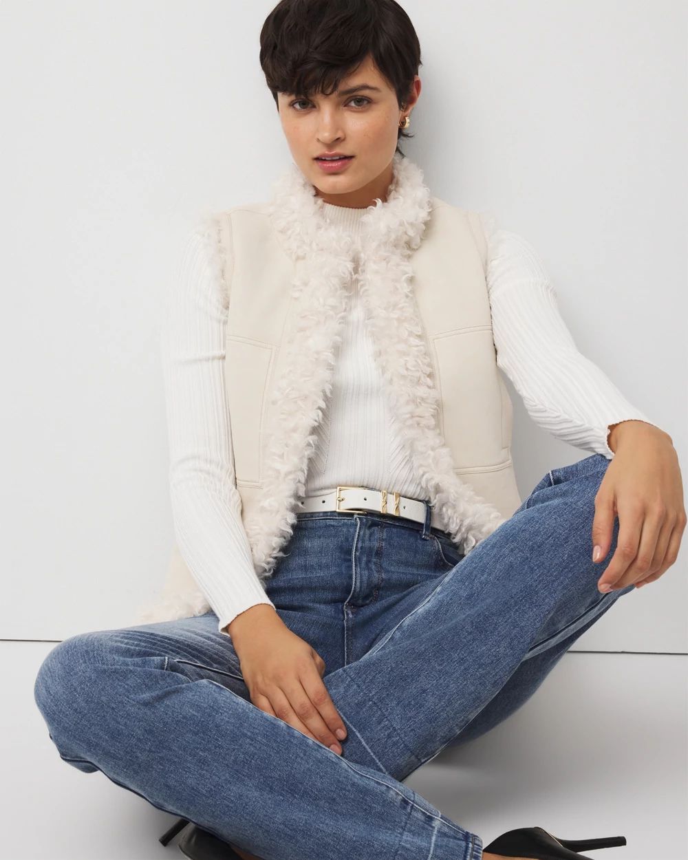 Reversible Faux Suede Sherpa Vest | White House Black Market